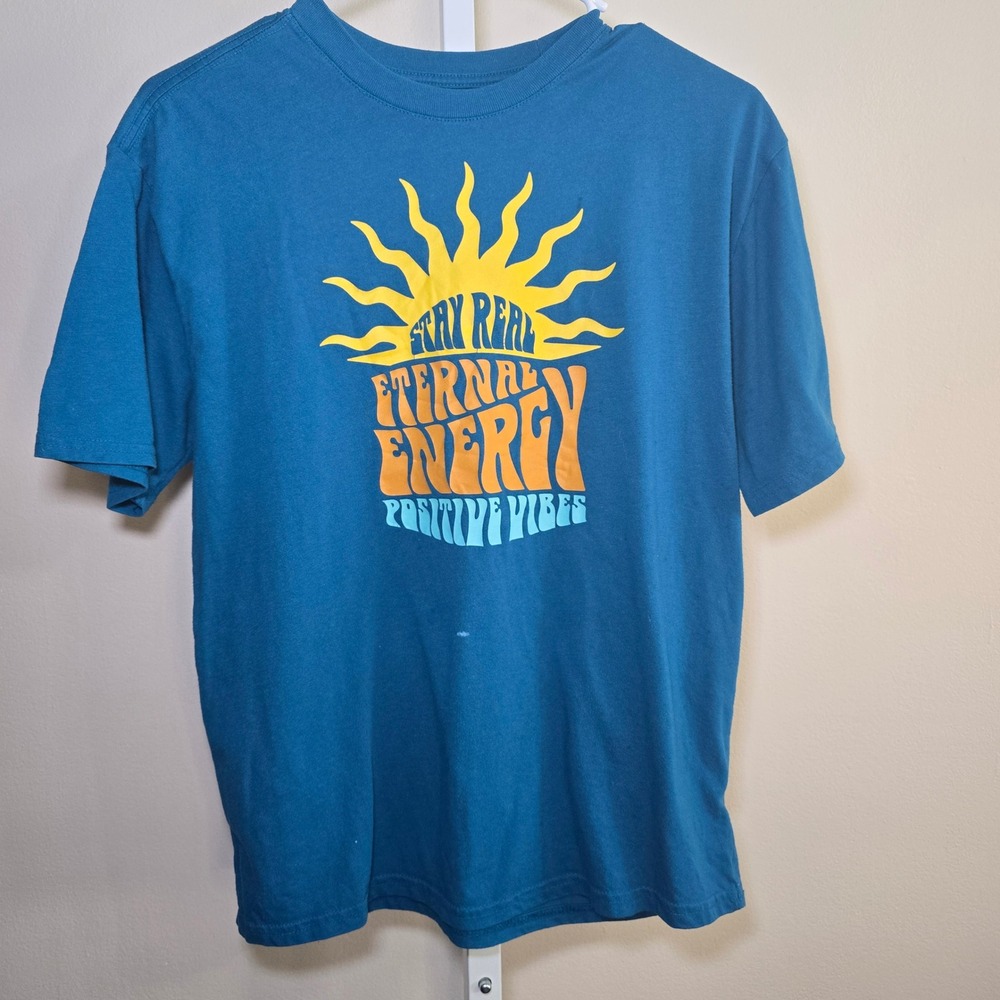 Wonder Nation Kids Teal Positive Vibes Graphic T-Shirt Top Boys sz XL 14/16
